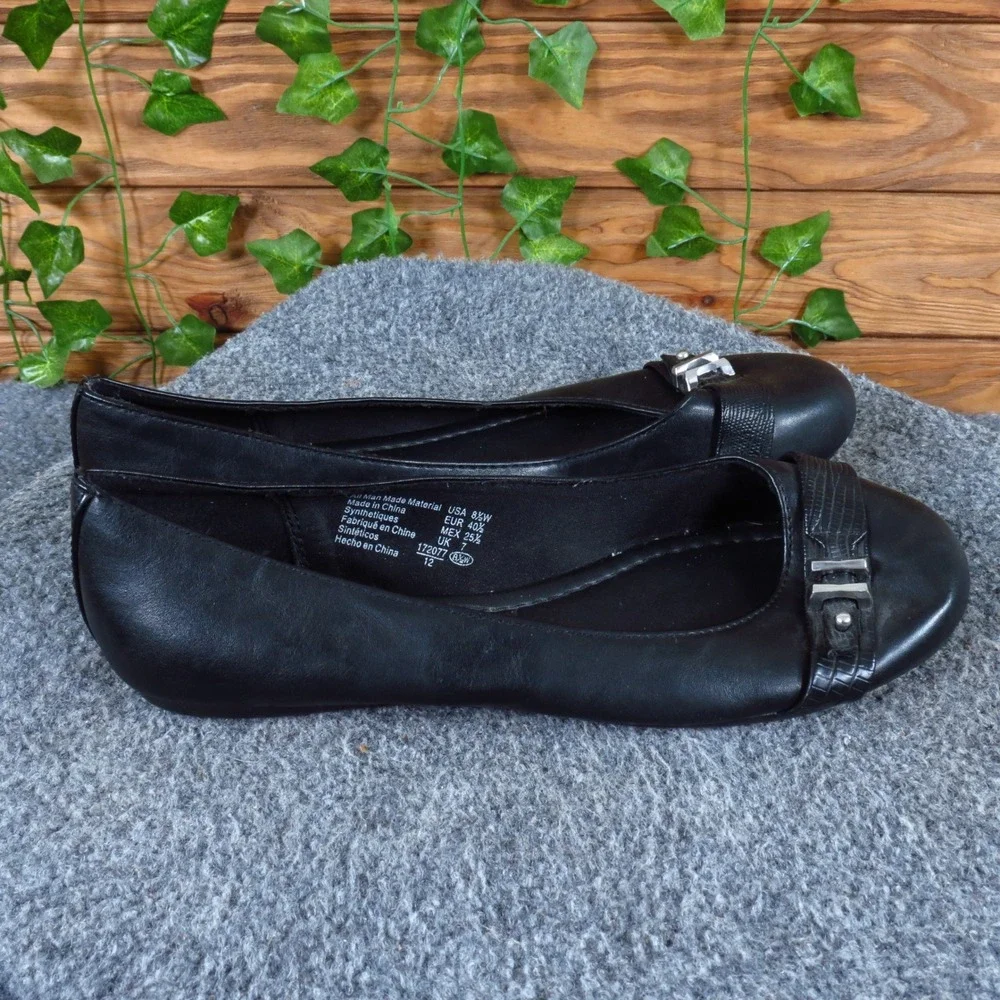 American Eagle 172077 Womens Ballet Flat 8.5 Wide Work Office Black Synthetic